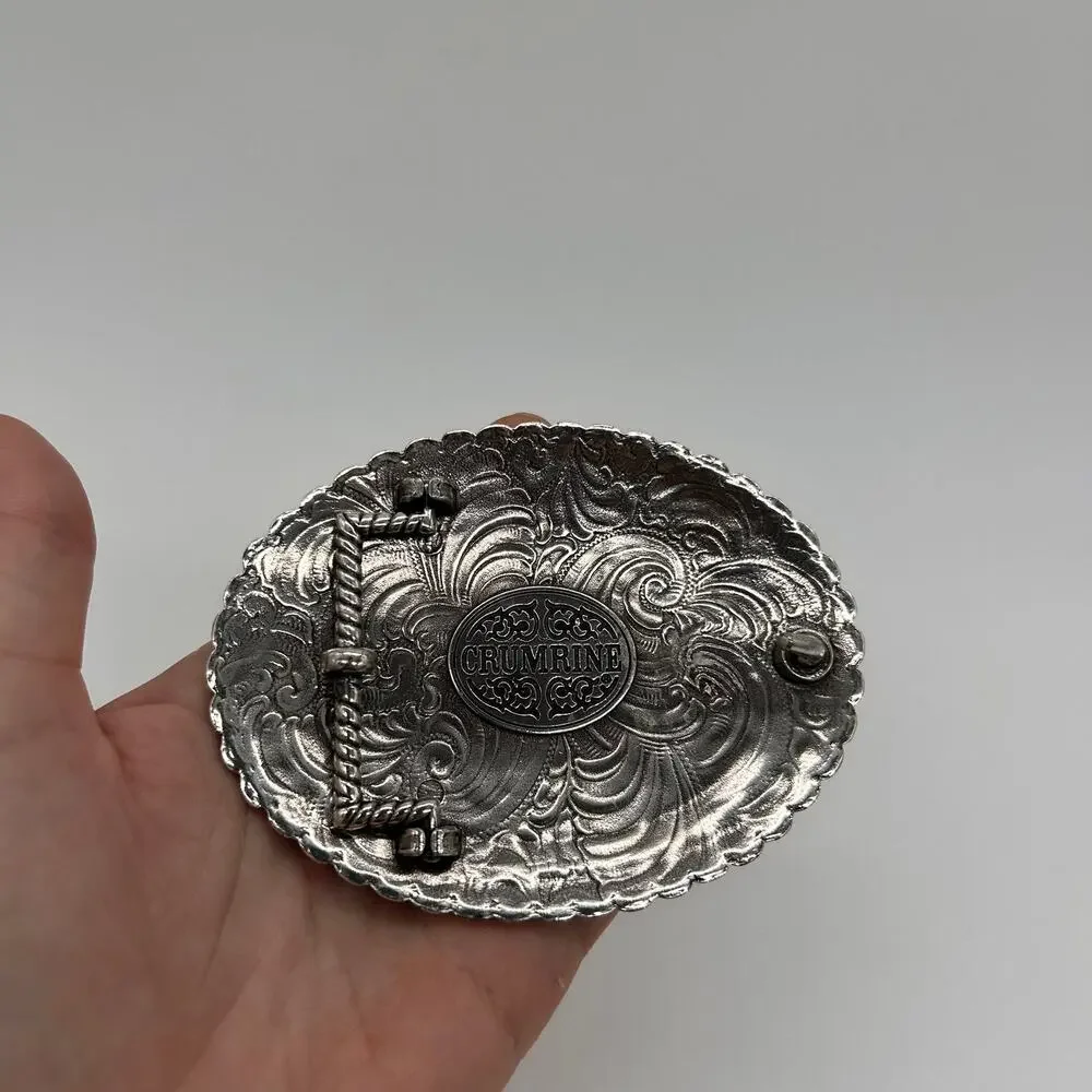Cowboy Till Death Western Skull Belt Buckle Silver Tone Crumrine Floral Men's